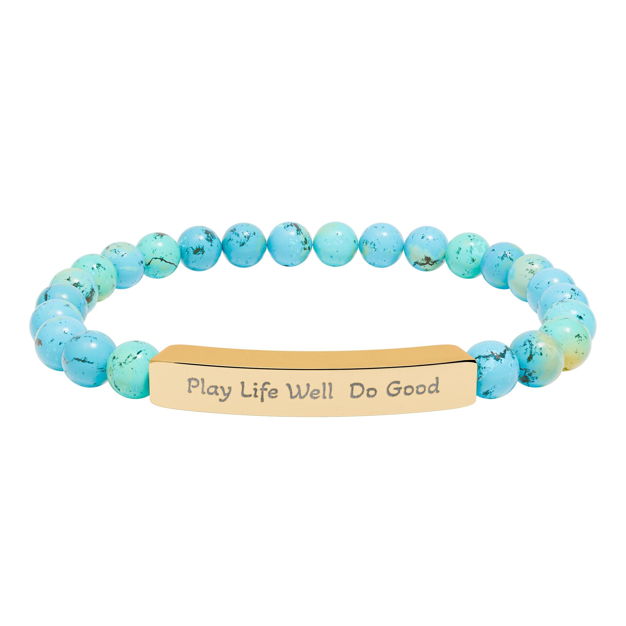 Play Life Well Do Good Natural Stone Stretch Bracelet — Polished Bar Bead Bracelet