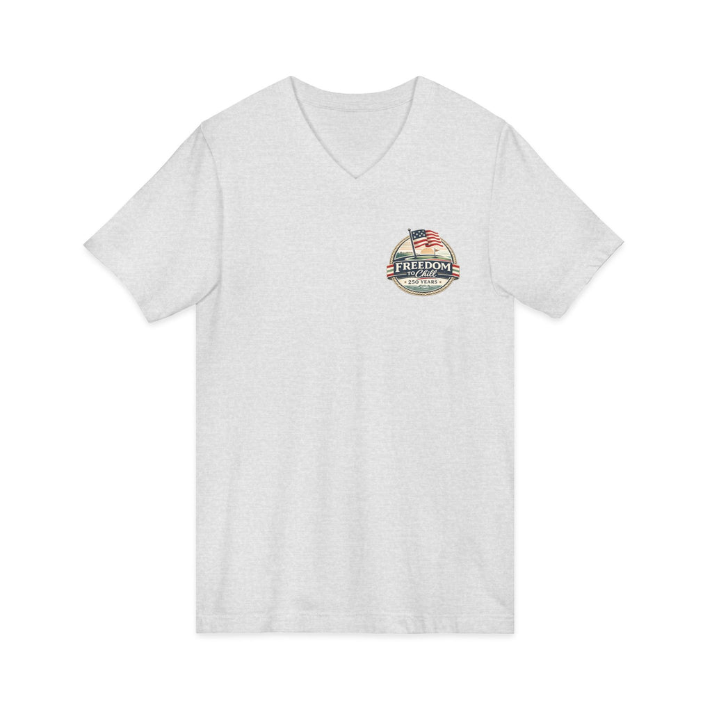 Freedom to Chill V-Neck Tee — Patriotic Beach Vintage Graphic