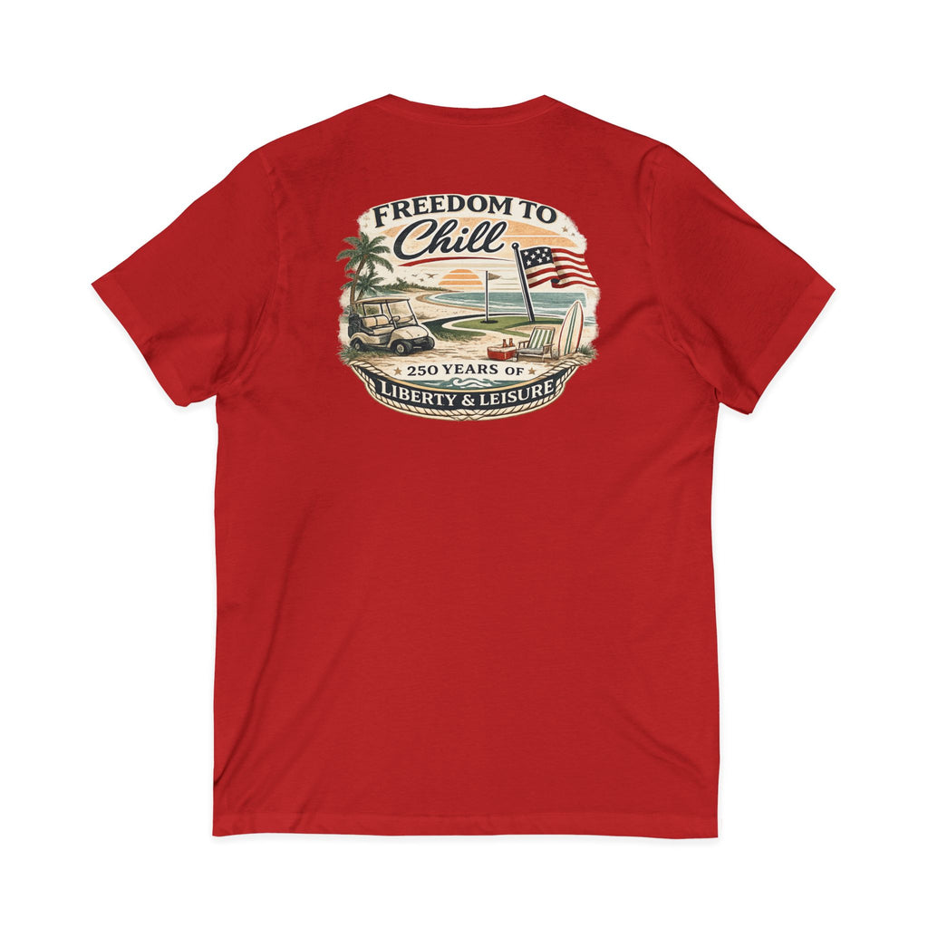 Freedom to Chill V-Neck Tee — Patriotic Beach Vintage Graphic