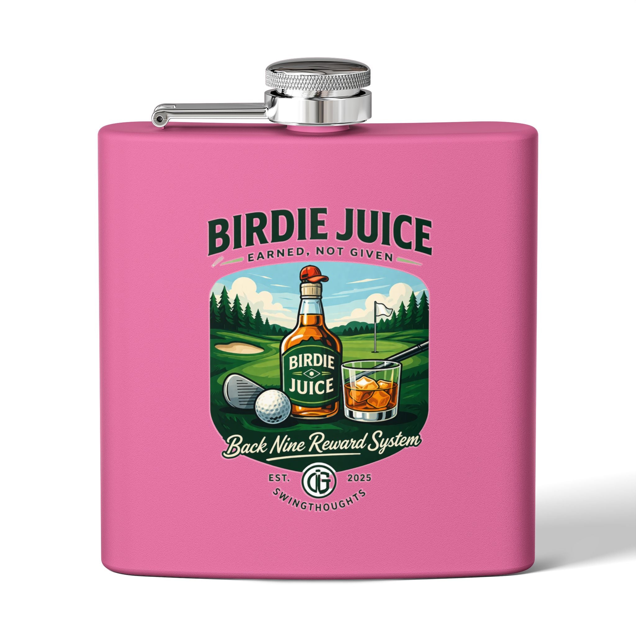 Golf Flask — “Birdie Juice” 6oz Stainless Steel Hip Flask (Golf Gift)