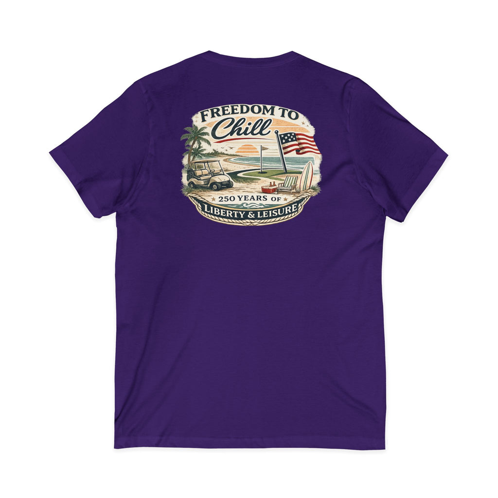 Freedom to Chill V-Neck Tee — Patriotic Beach Vintage Graphic