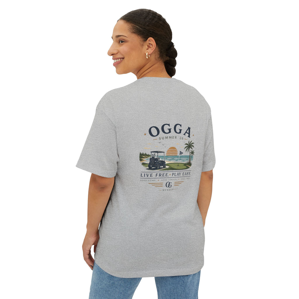 OGGA Beach Tee — "Live Free, Play Easy" Oversized Boxy T-Shirt