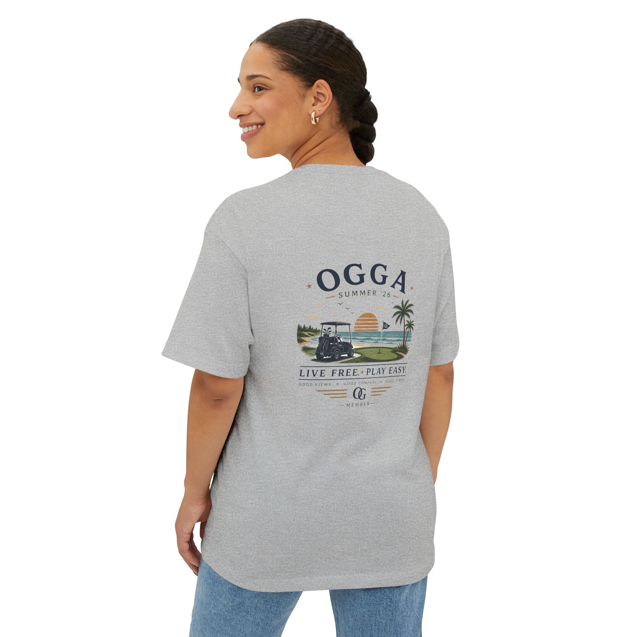 OGGA Beach Tee — "Live Free, Play Easy" Oversized Boxy T-Shirt