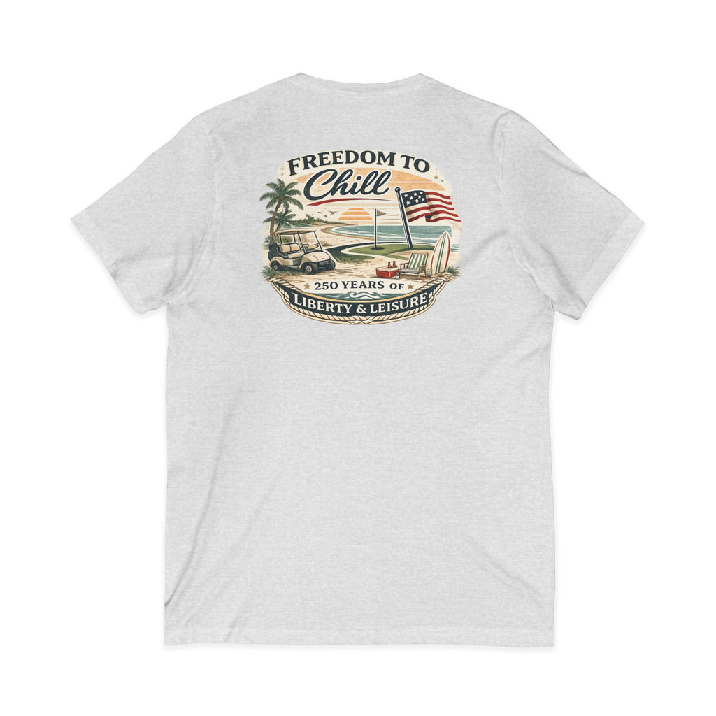 Freedom to Chill V-Neck Tee — Patriotic Beach Vintage Graphic