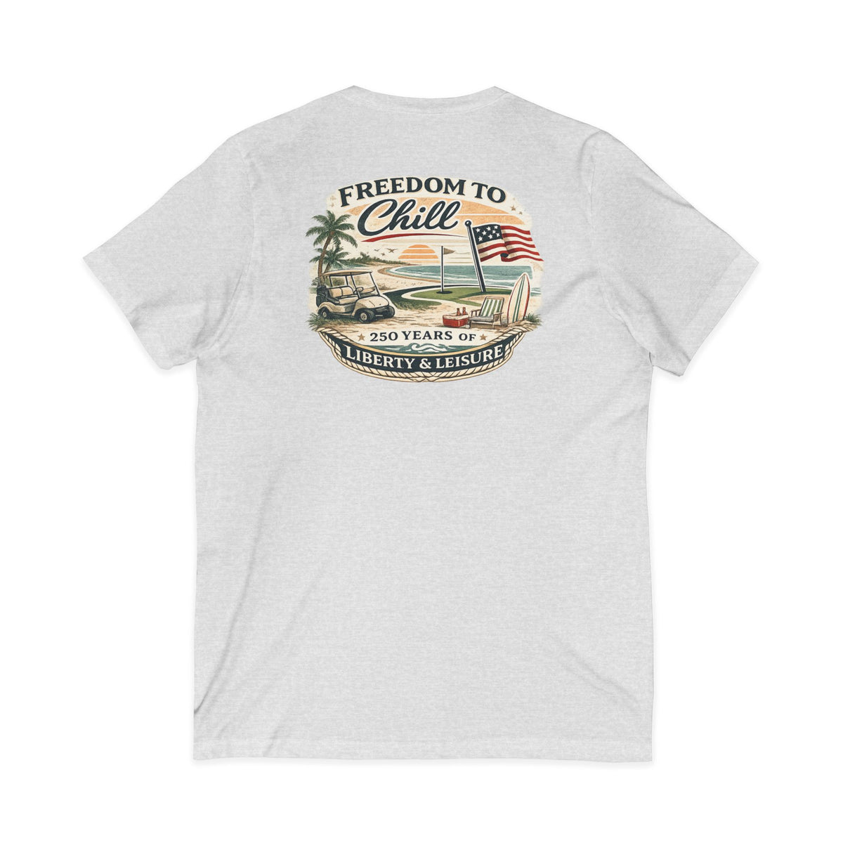 Freedom to Chill V-Neck Tee — Patriotic Beach Vintage Graphic