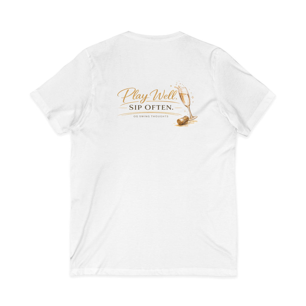 Bogeys & Bubbles V-Neck Tee — “Play Well, Sip Often”