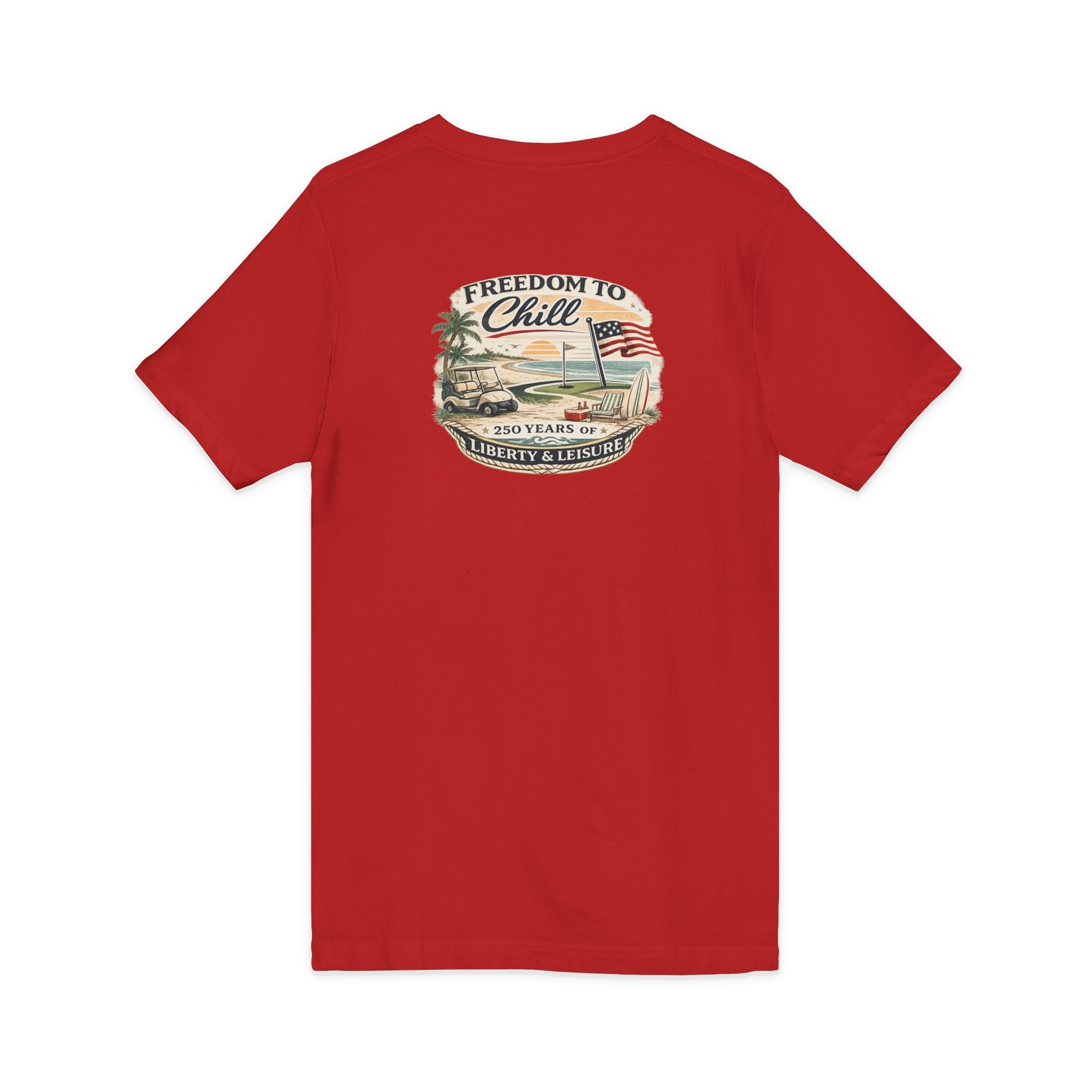 Freedom to Chill V-Neck Tee — Patriotic Beach Vintage Graphic