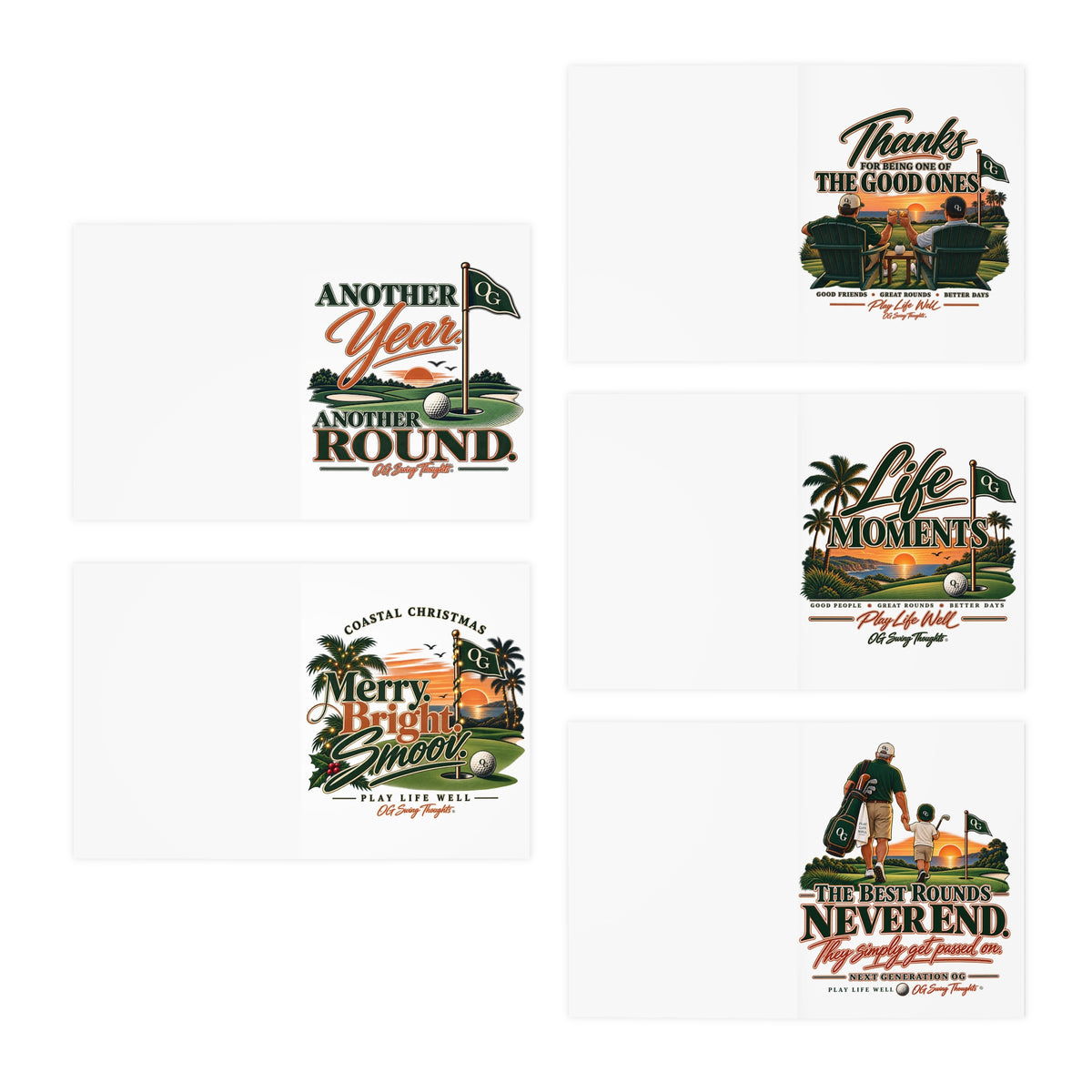 Play Life Well Greeting Card Set (5-Pack) — 'Life Moments', 'Another Year Another Round', 'Thanks to the Good Ones'