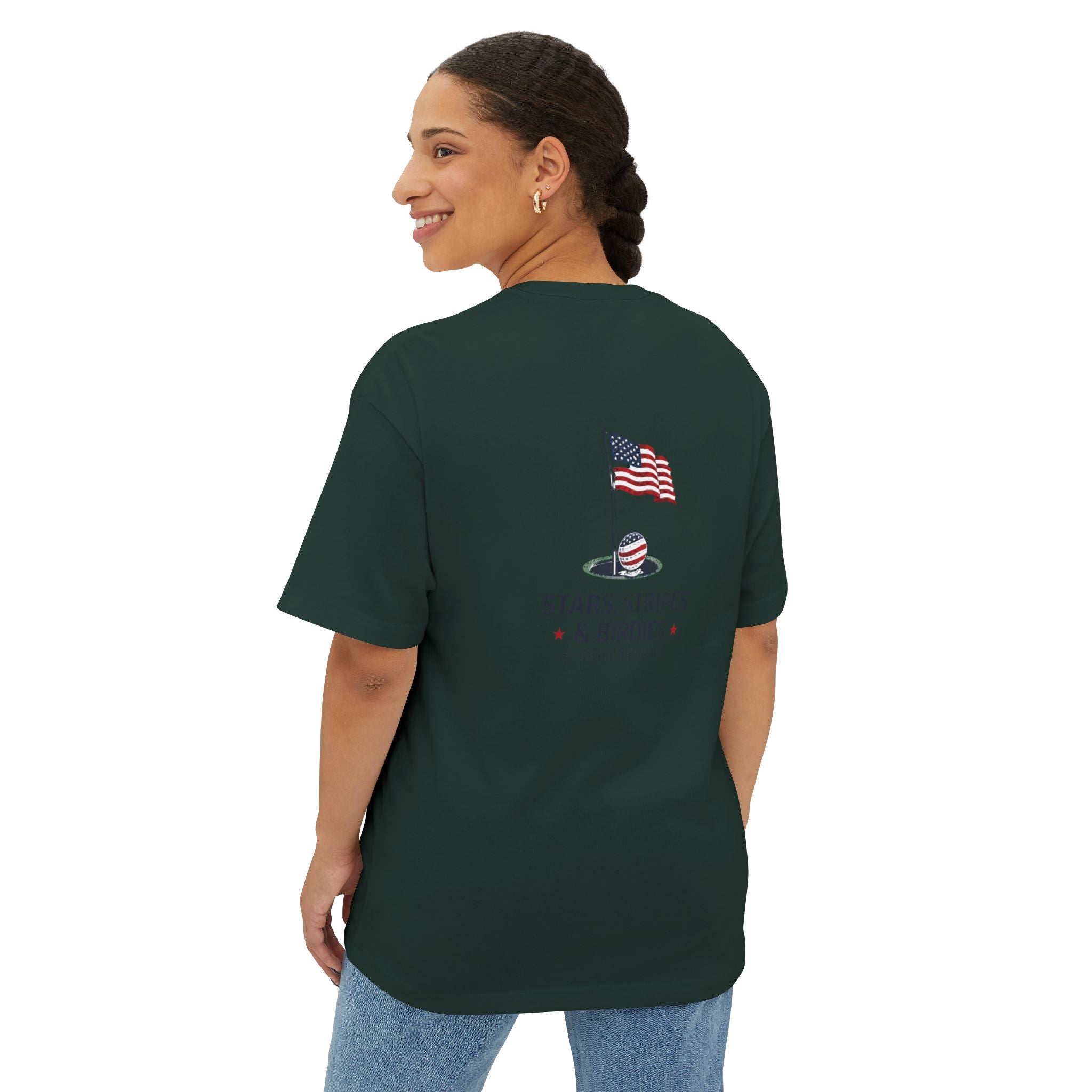 Patriotic Stars & Stripes Tee — American Flag & Golf Ball Graphic