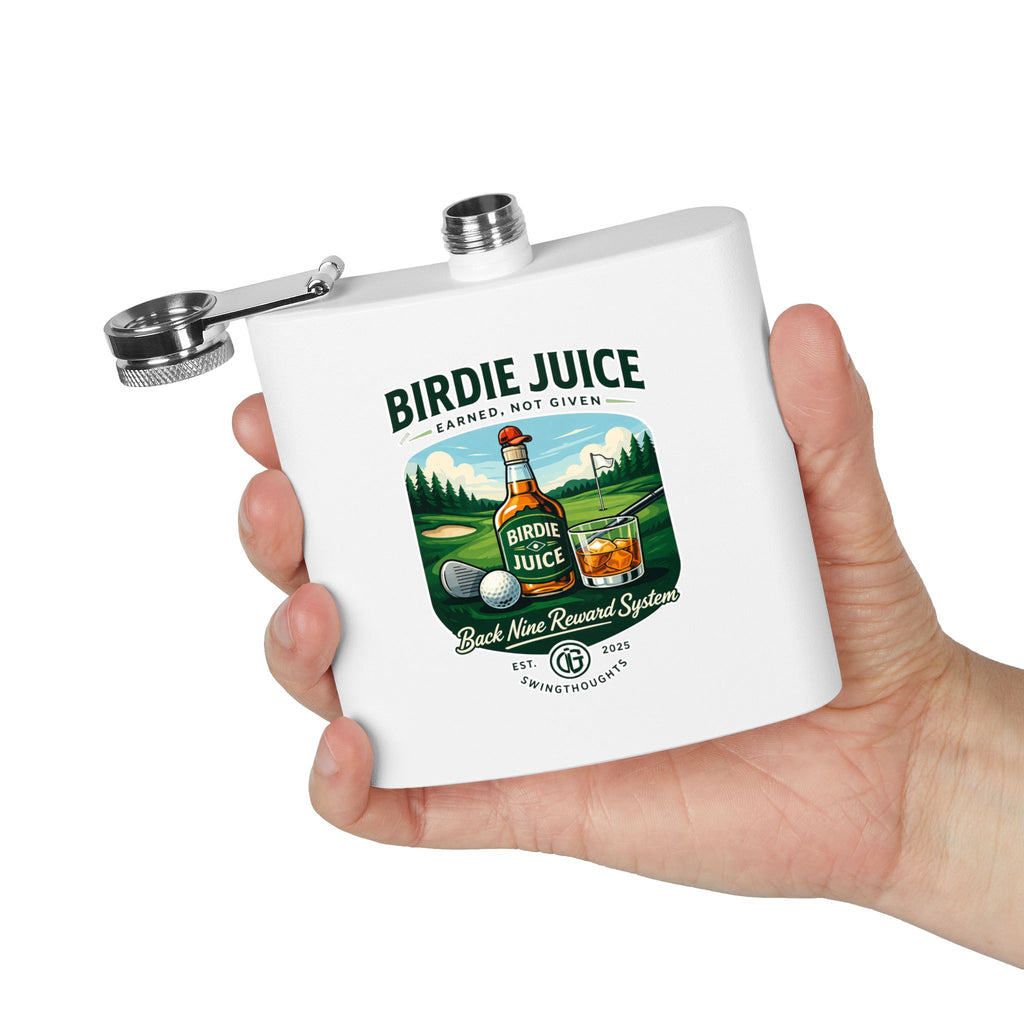 Golf Flask — “Birdie Juice” 6oz Stainless Steel Hip Flask (Golf Gift)