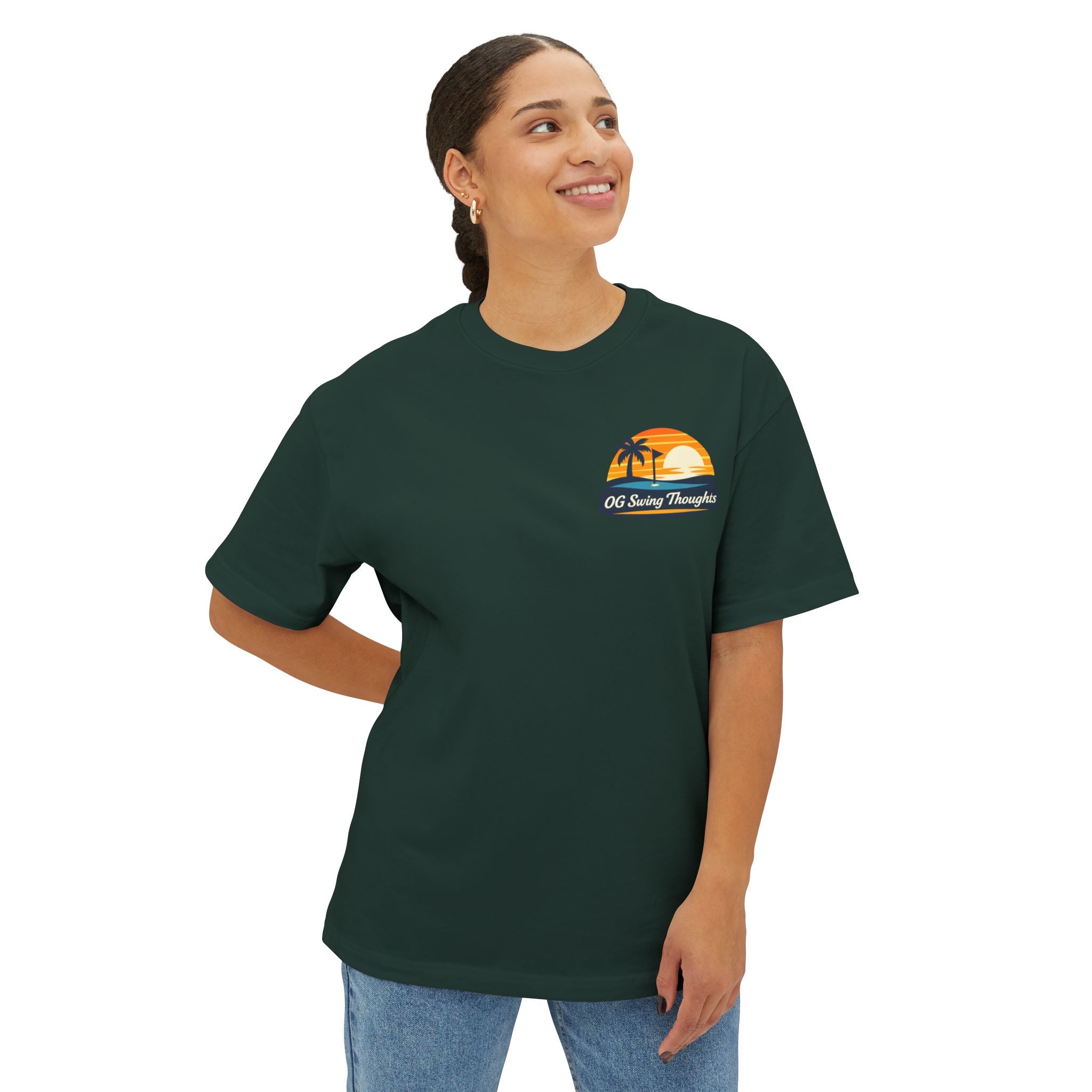 Sunset Swings Tee — 'Sunset Swings: Cold Drinks, Good Friends' Casual Boxy T-Shirt