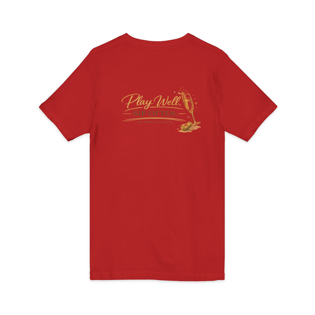 Bogeys & Bubbles V-Neck Tee — “Play Well, Sip Often”