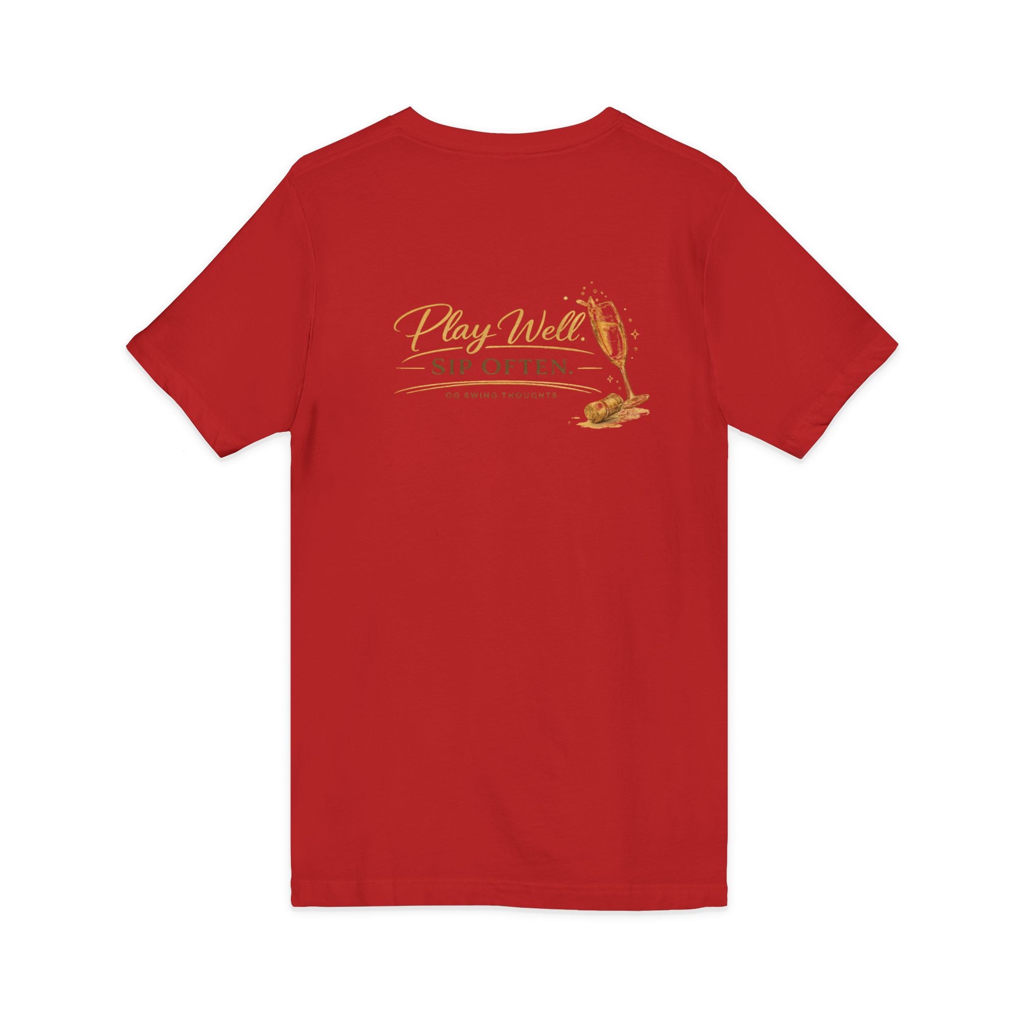 Bogeys & Bubbles V-Neck Tee — “Play Well, Sip Often”