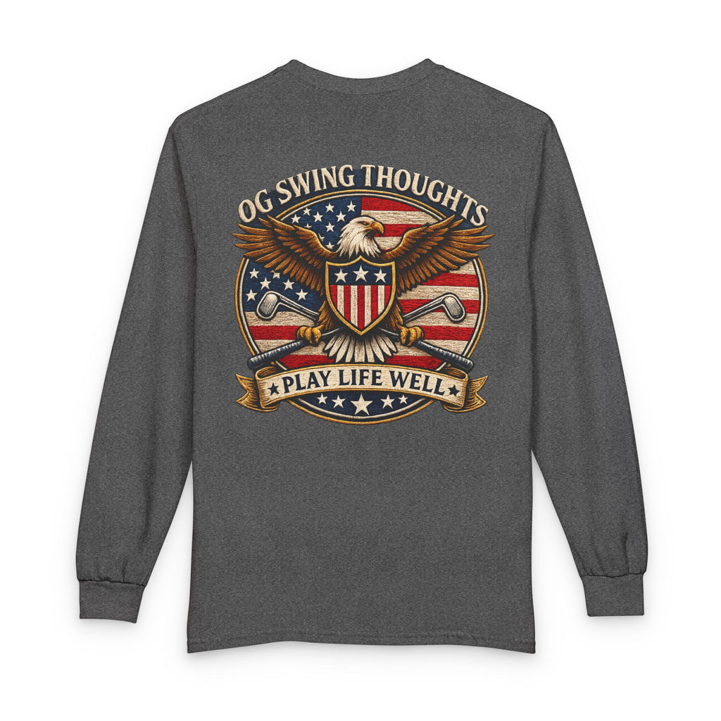 "Play Life Well" with Patriotic Eagle Vintage American Long Sleeve Crew