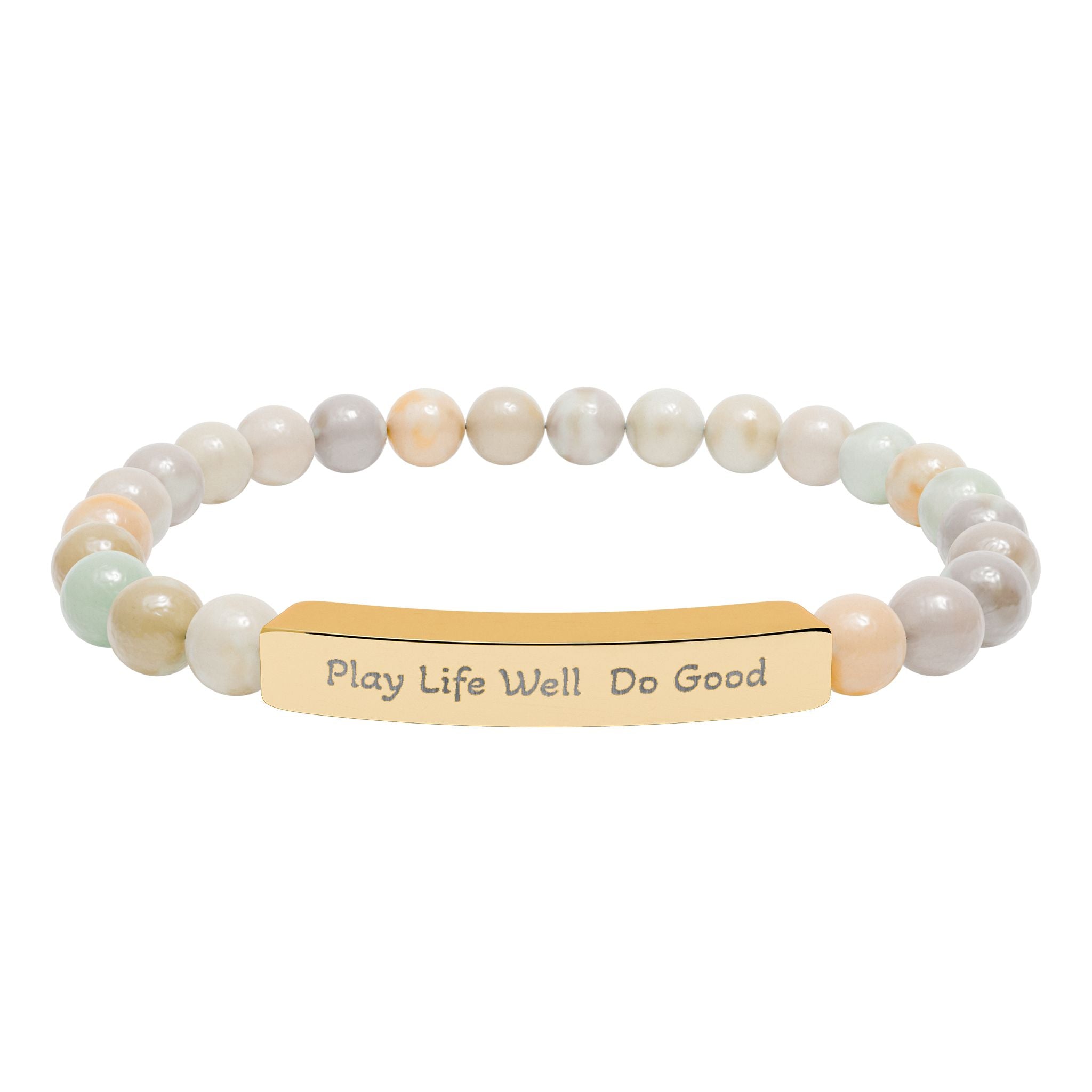 Play Life Well Do Good Natural Stone Stretch Bracelet — Polished Bar Bead Bracelet