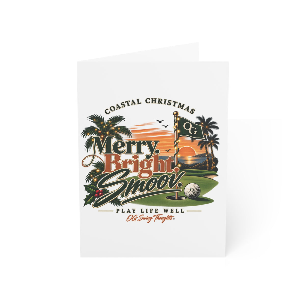 Coastal Christmas Golf Greeting Cards – "Merry Bright & Smoov" Holiday Note Cards (Pack Options)