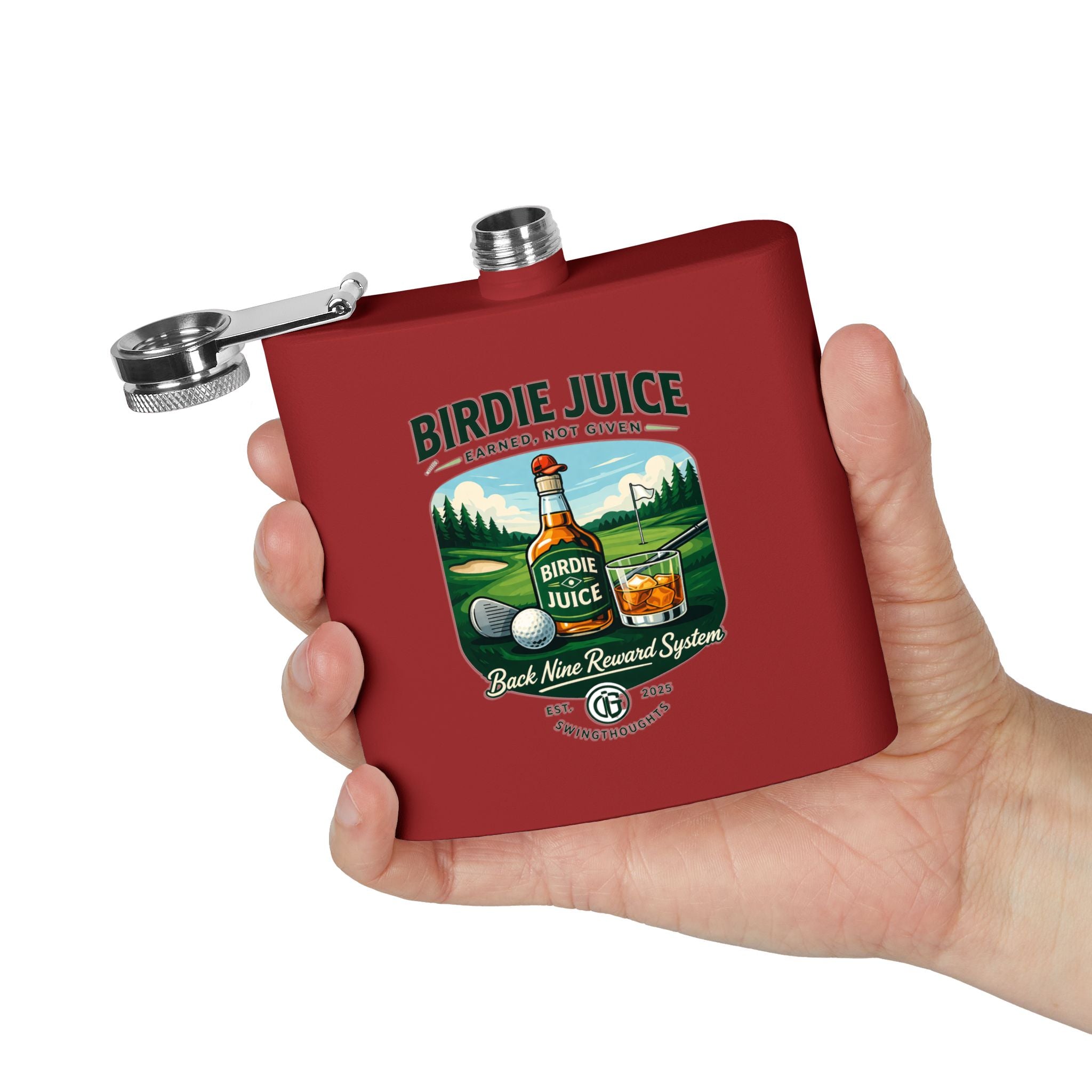 Golf Flask — “Birdie Juice” 6oz Stainless Steel Hip Flask (Golf Gift)