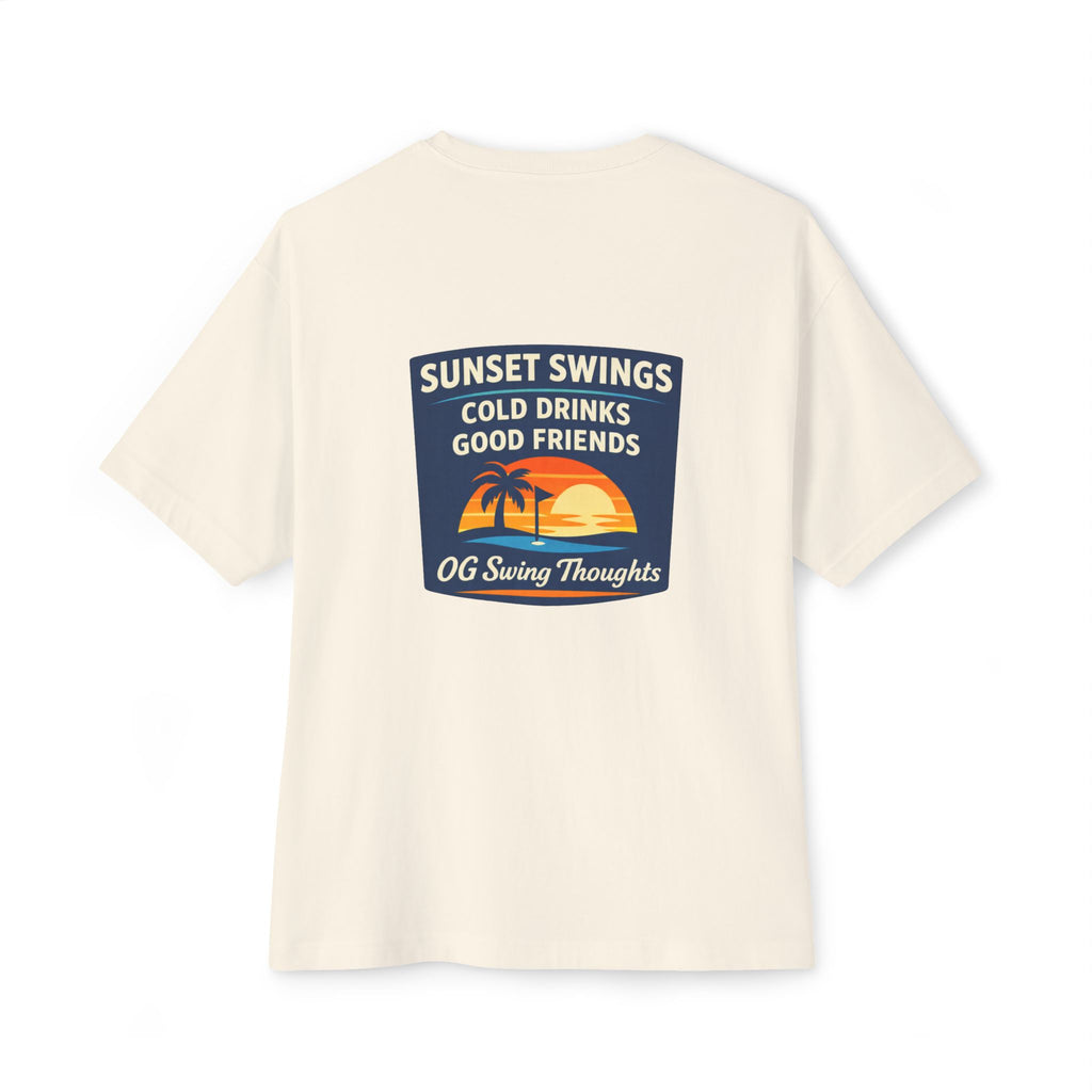 Sunset Swings Tee — 'Sunset Swings: Cold Drinks, Good Friends' Casual Boxy T-Shirt