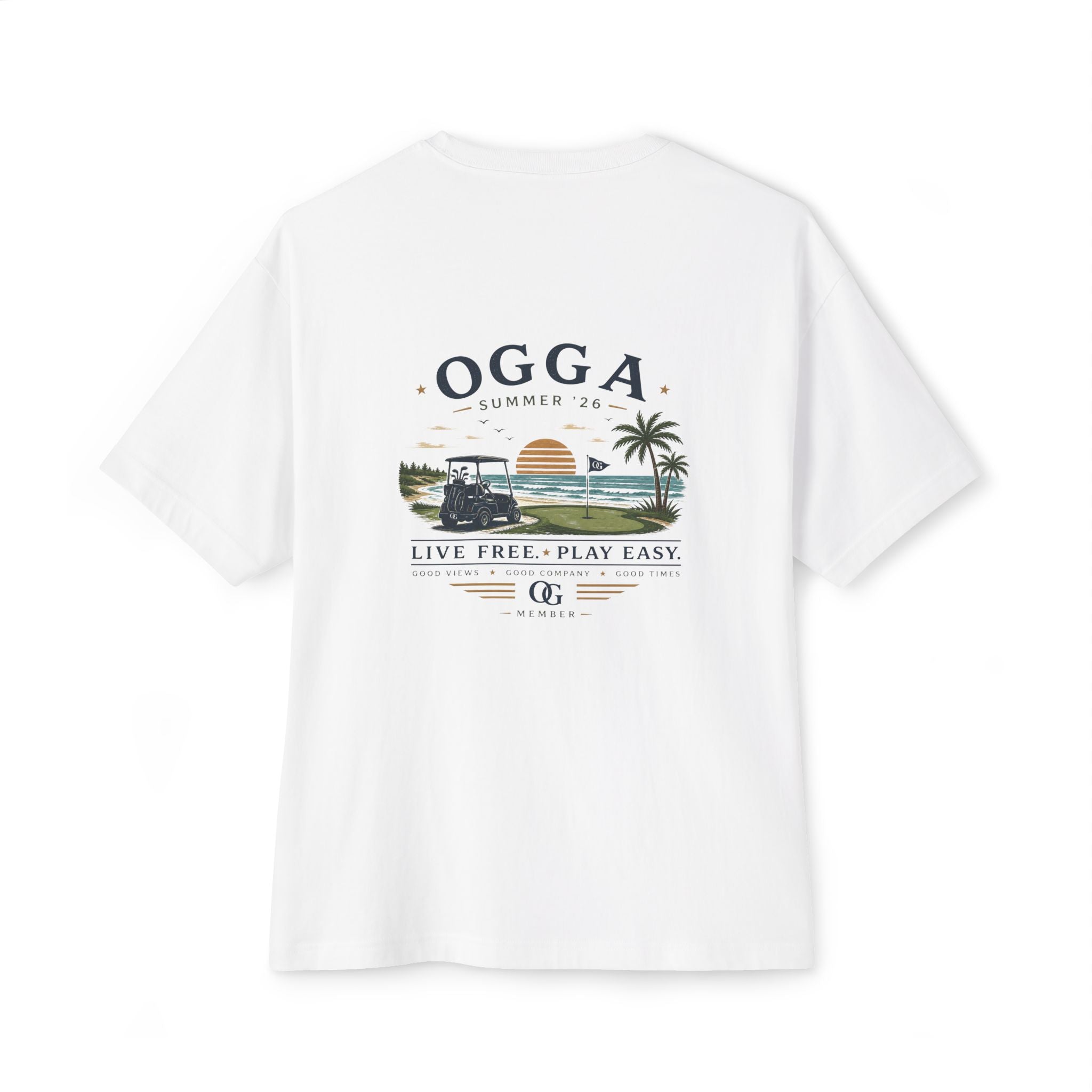 OGGA Beach Tee — "Live Free, Play Easy" Oversized Boxy T-Shirt