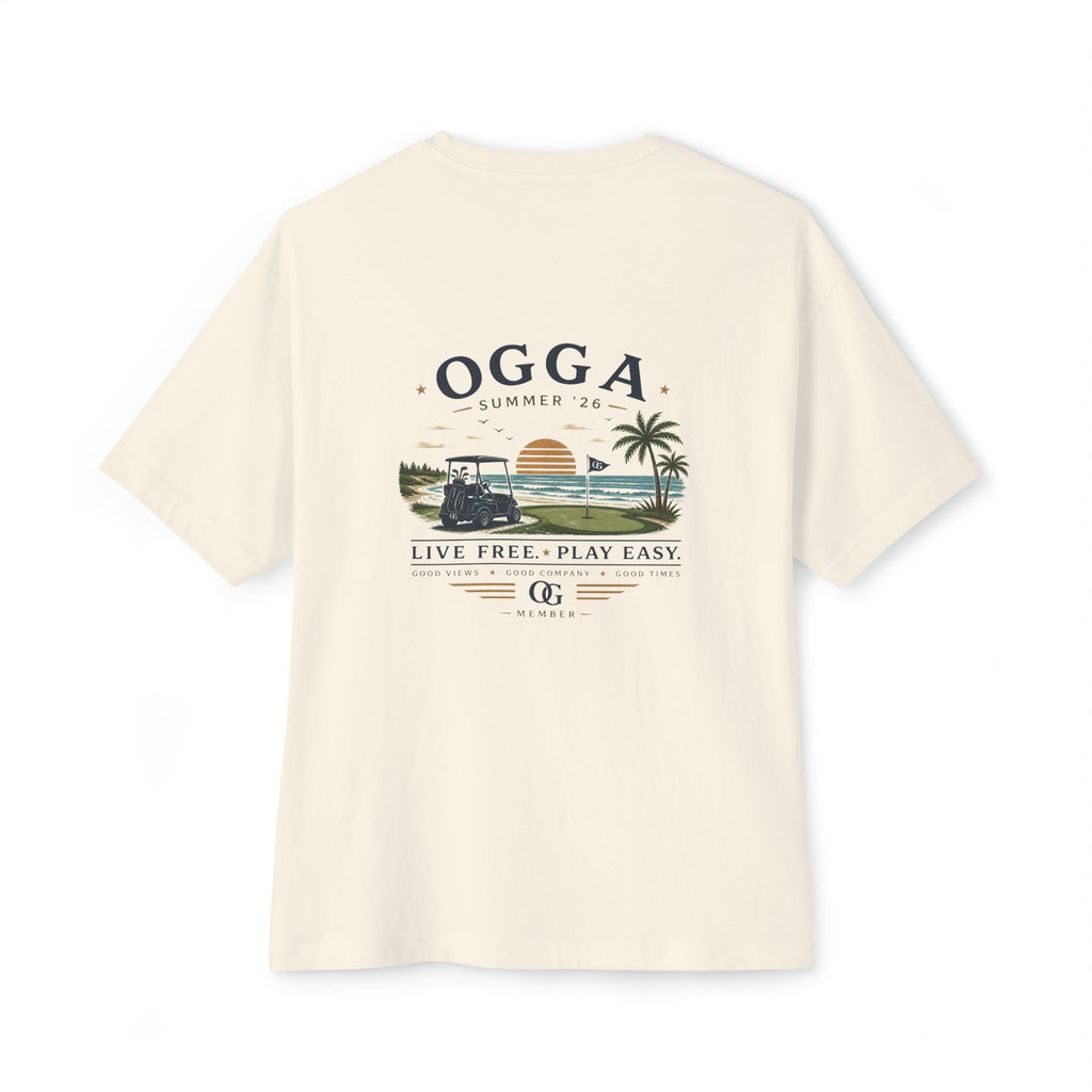 OGGA Beach Tee — "Live Free, Play Easy" Oversized Boxy T-Shirt