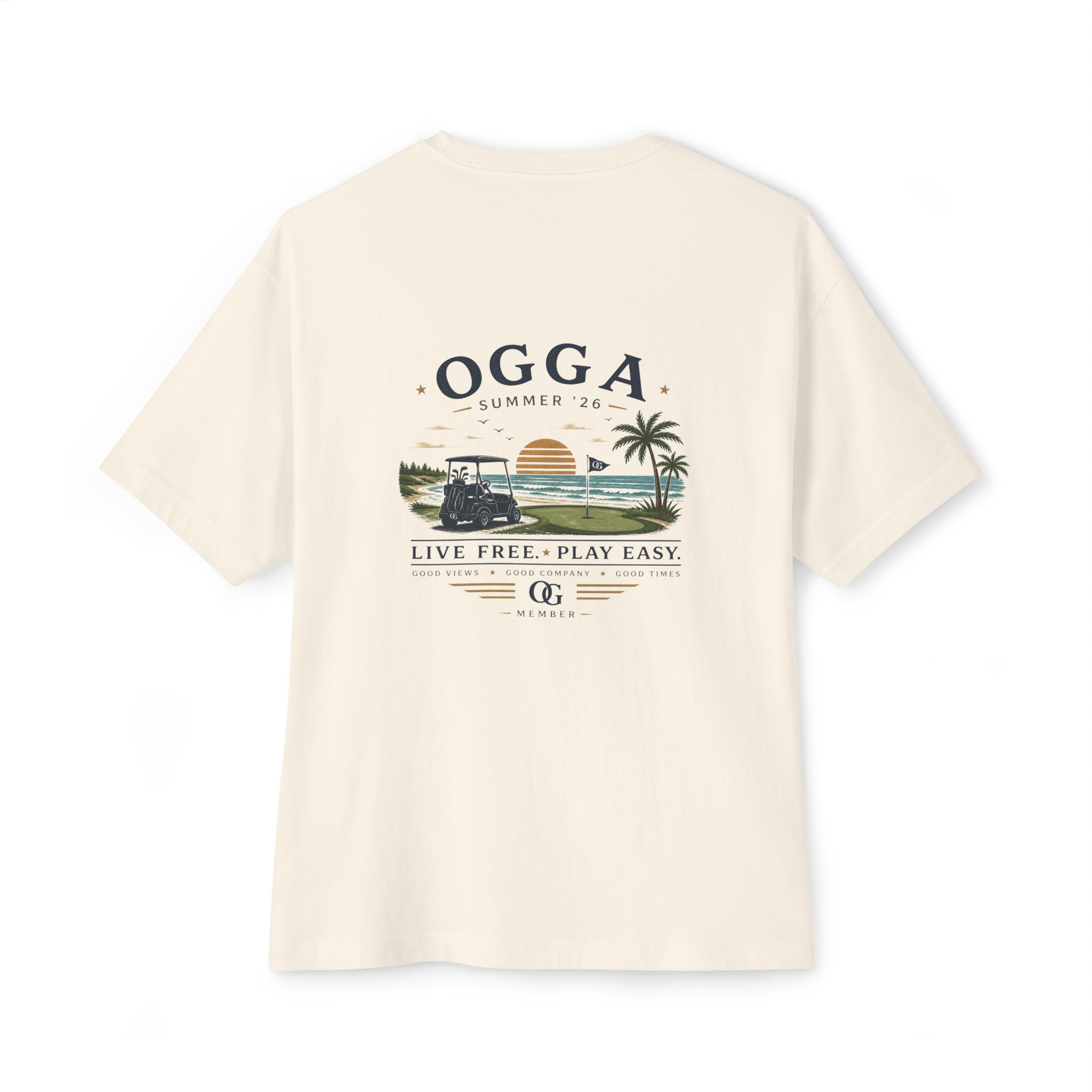 OGGA Beach Tee — "Live Free, Play Easy" Oversized Boxy T-Shirt