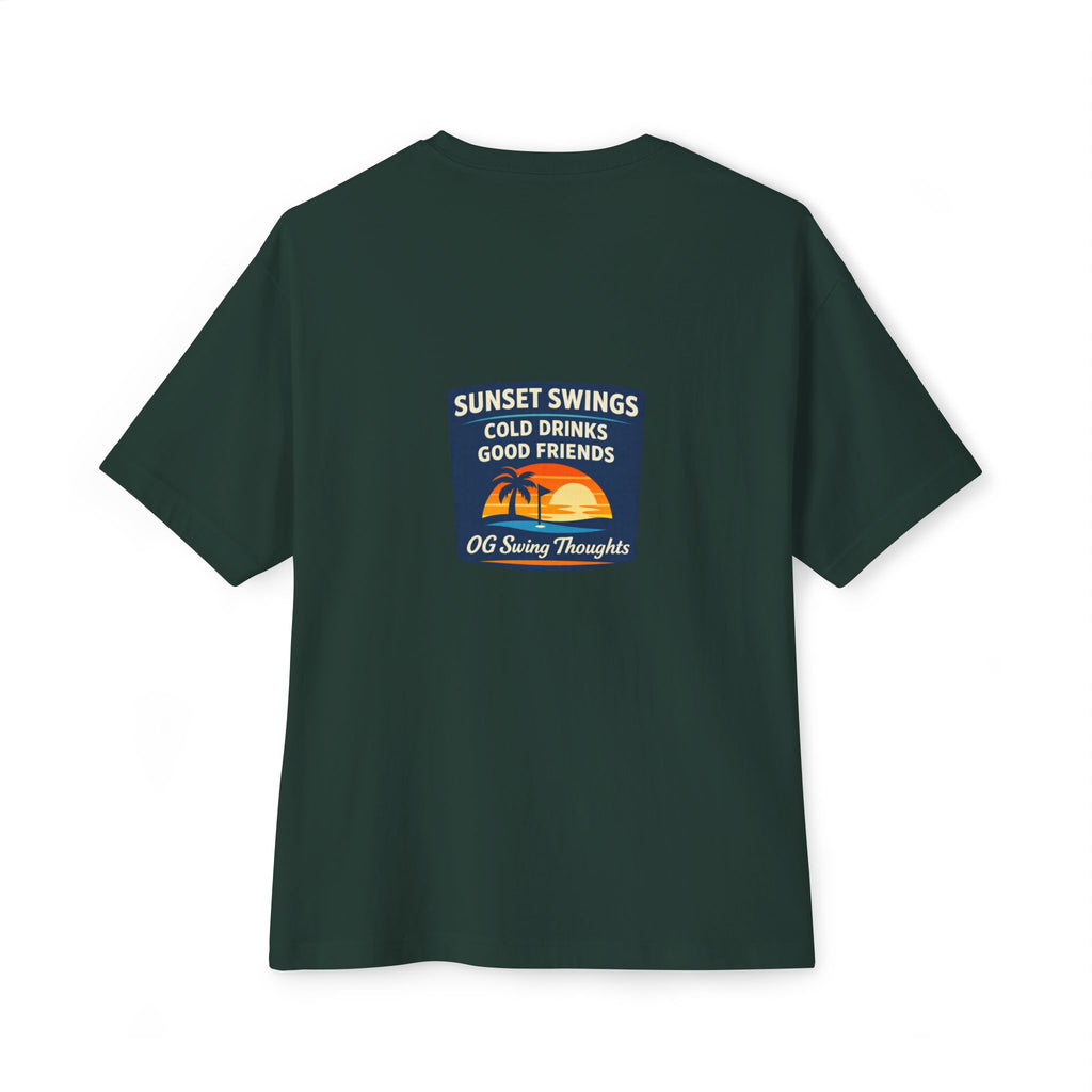 Sunset Swings Tee — 'Sunset Swings: Cold Drinks, Good Friends' Casual Boxy T-Shirt