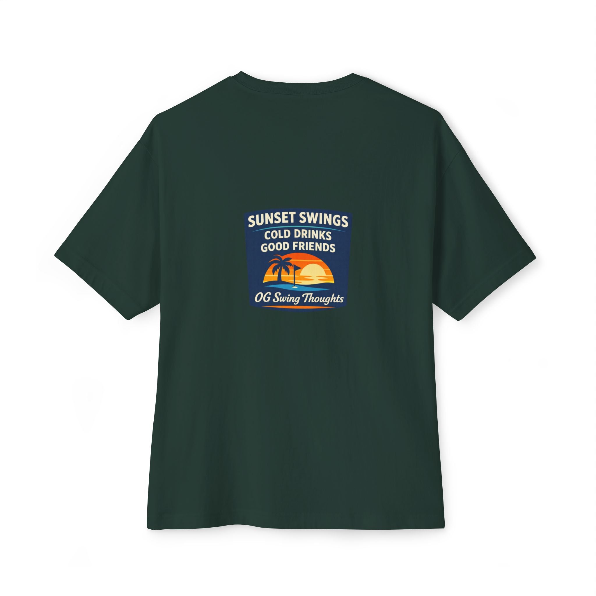 Sunset Swings Tee — 'Sunset Swings: Cold Drinks, Good Friends' Casual Boxy T-Shirt