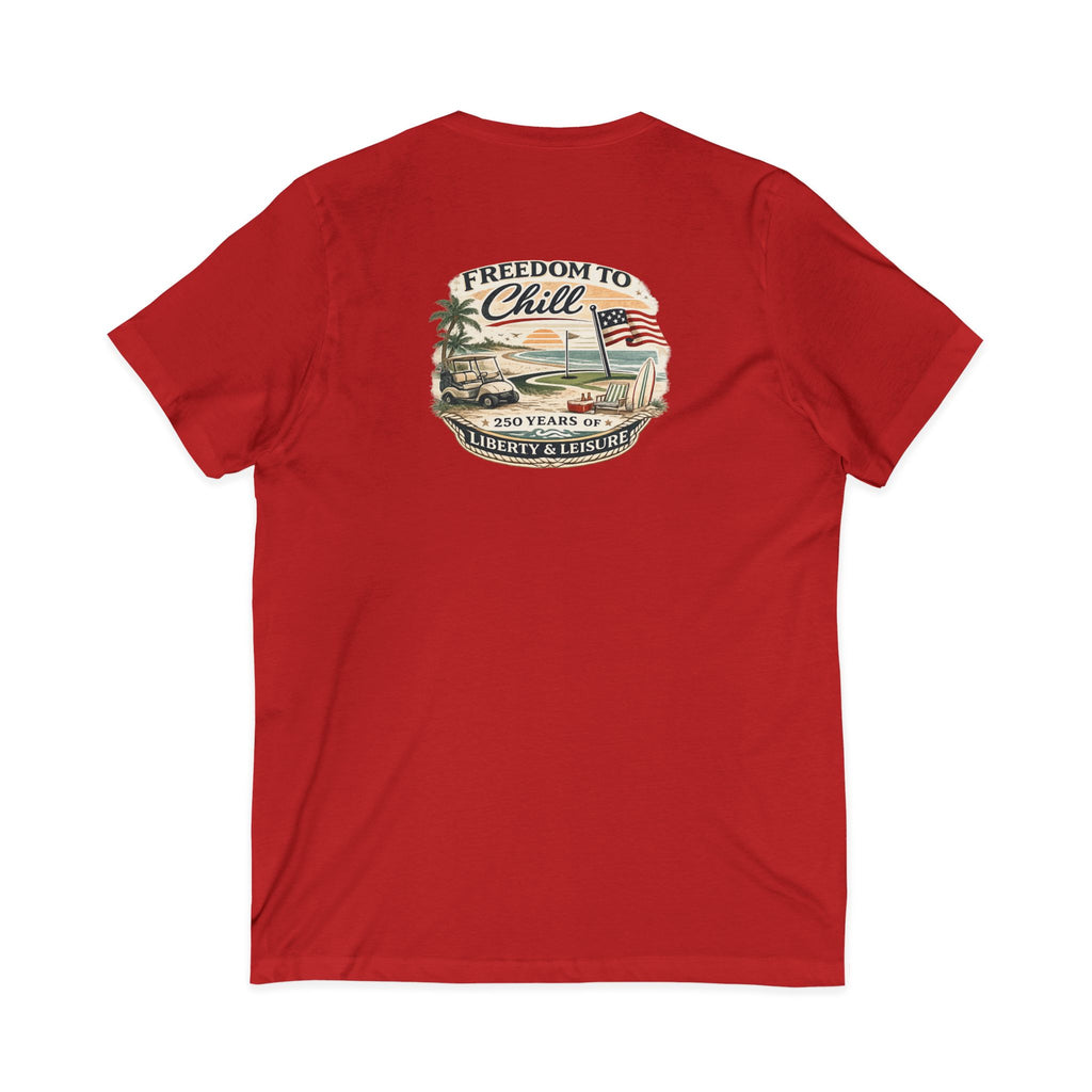 Freedom to Chill V-Neck Tee — Patriotic Beach Vintage Graphic