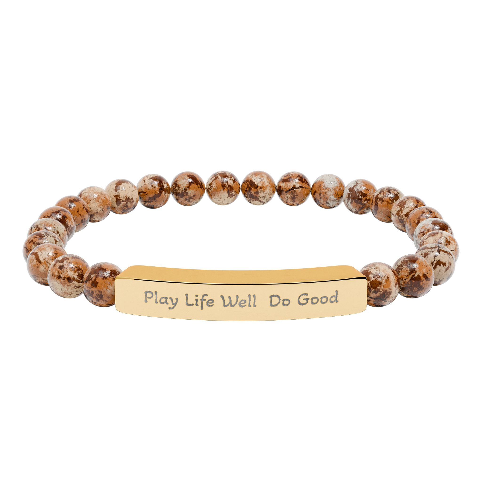 Play Life Well Do Good Natural Stone Stretch Bracelet — Polished Bar Bead Bracelet