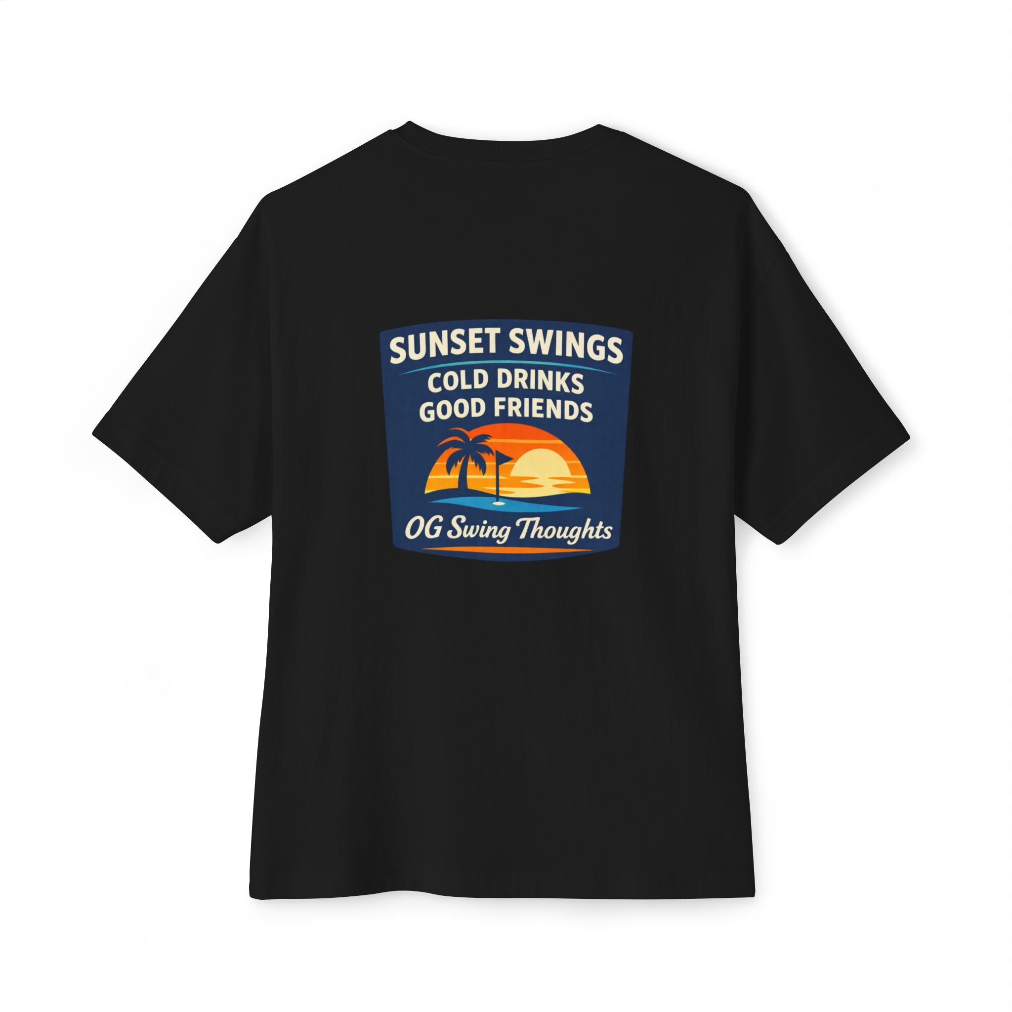 Sunset Swings Tee — 'Sunset Swings: Cold Drinks, Good Friends' Casual Boxy T-Shirt