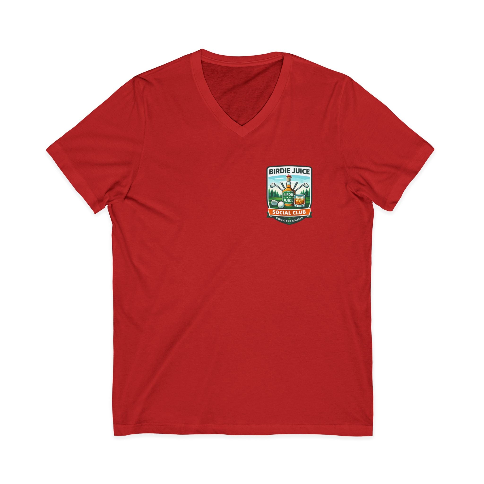 Birdie Juice Social Club Golf T‑Shirt — Vintage Golf Juice Logo V‑Neck