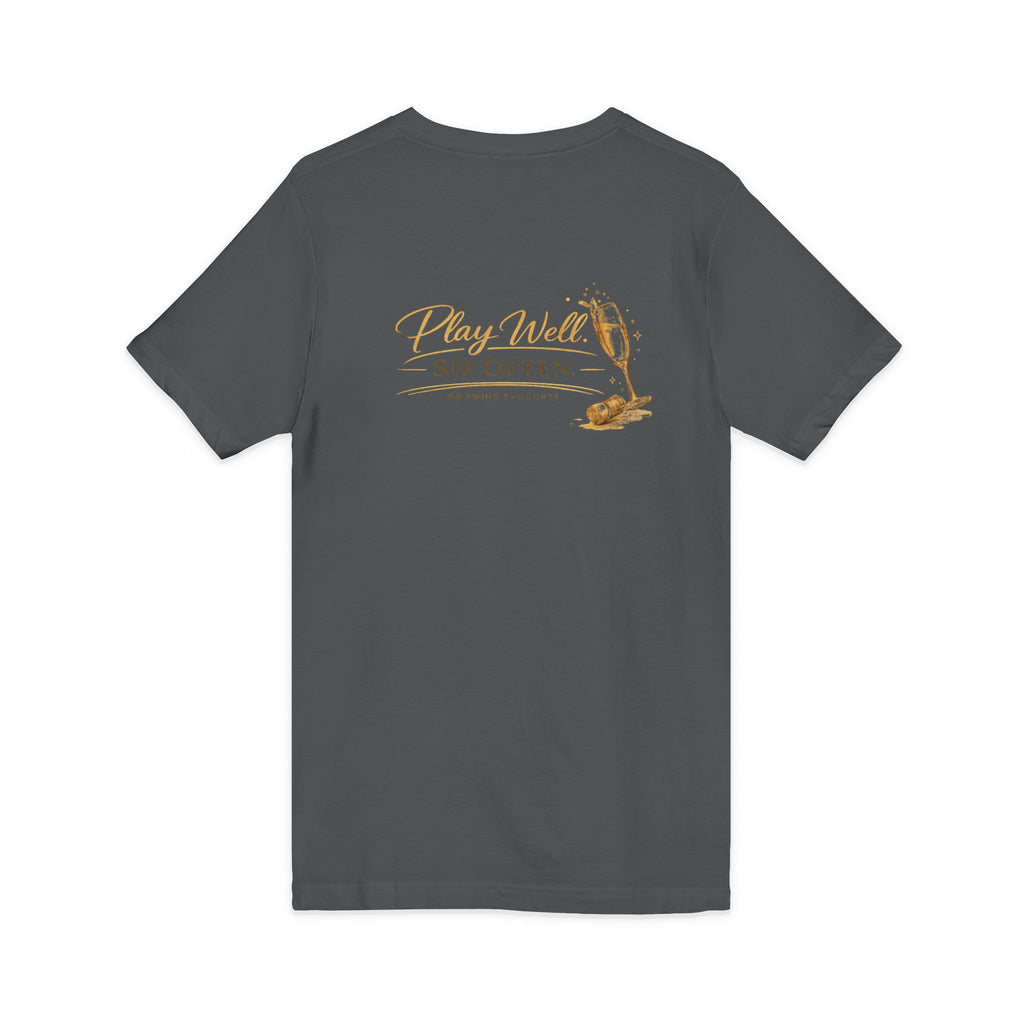 Bogeys & Bubbles V-Neck Tee — “Play Well, Sip Often”