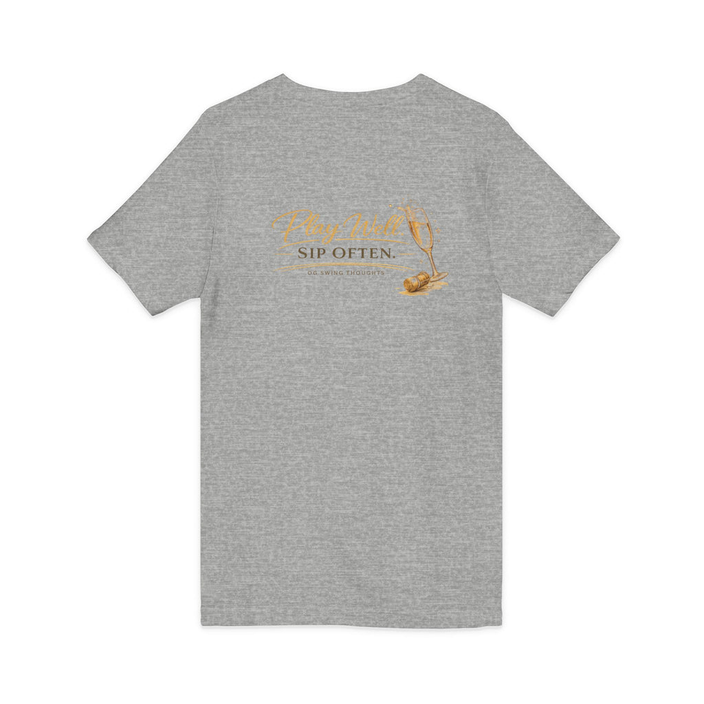 Bogeys & Bubbles V-Neck Tee — “Play Well, Sip Often”