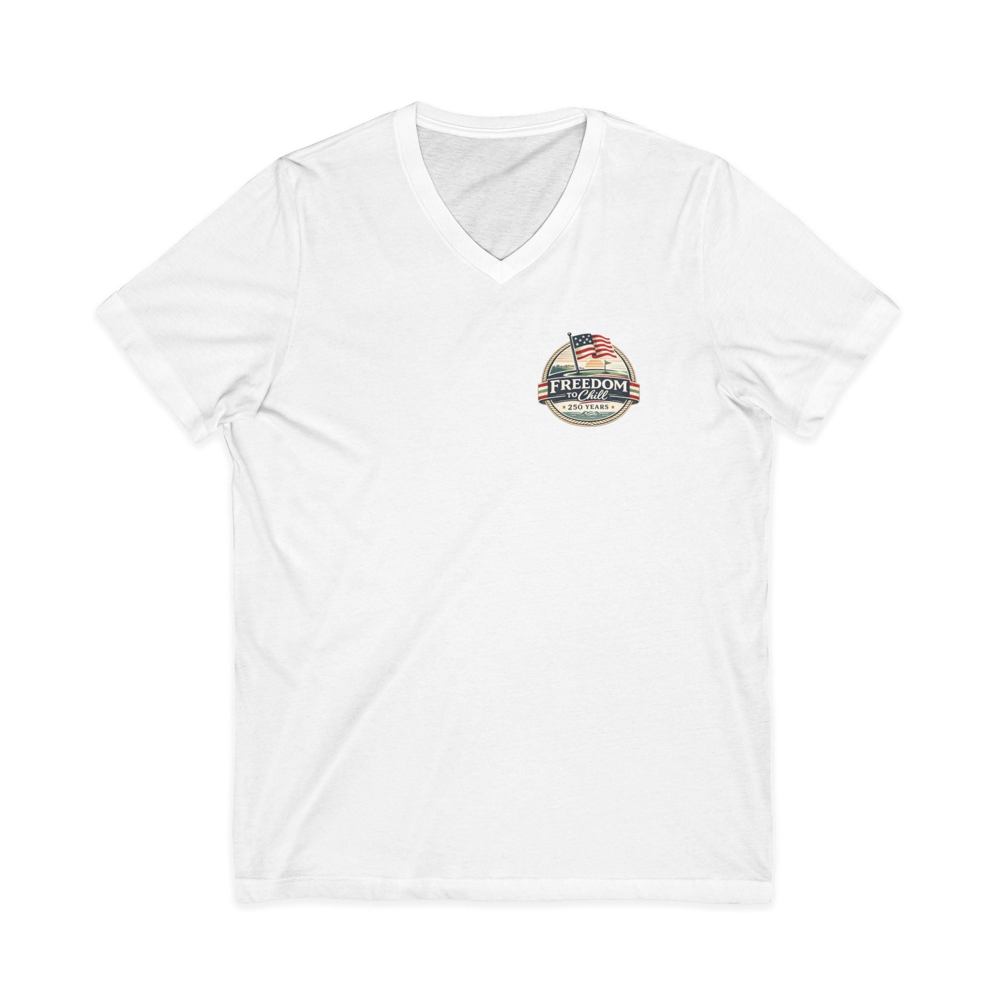 Freedom to Chill V-Neck Tee — Patriotic Beach Vintage Graphic