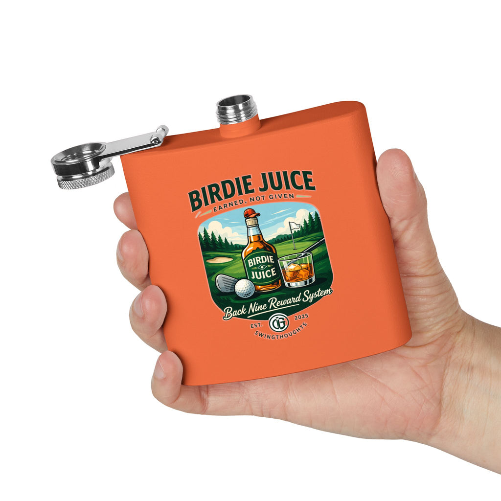 Golf Flask — “Birdie Juice” 6oz Stainless Steel Hip Flask (Golf Gift)