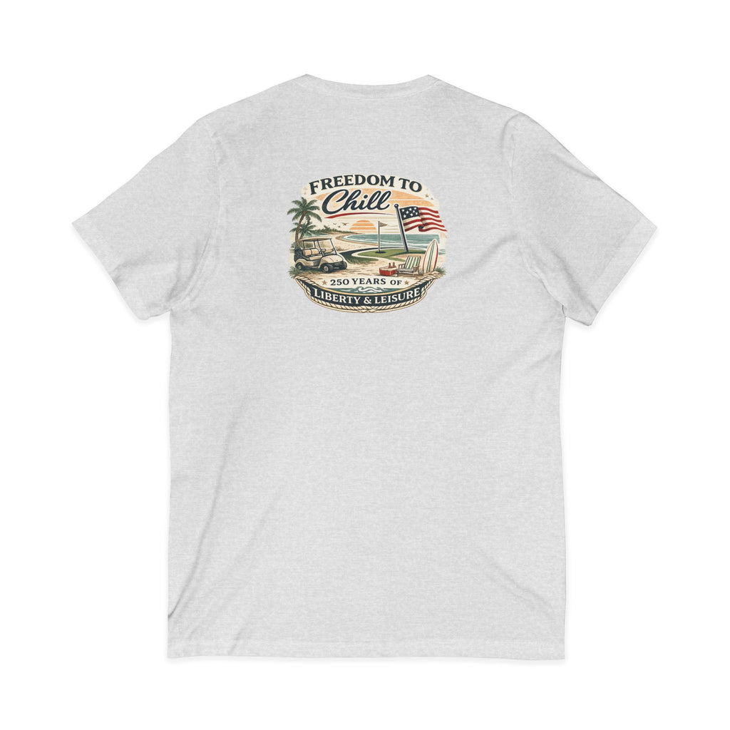 Freedom to Chill V-Neck Tee — Patriotic Beach Vintage Graphic