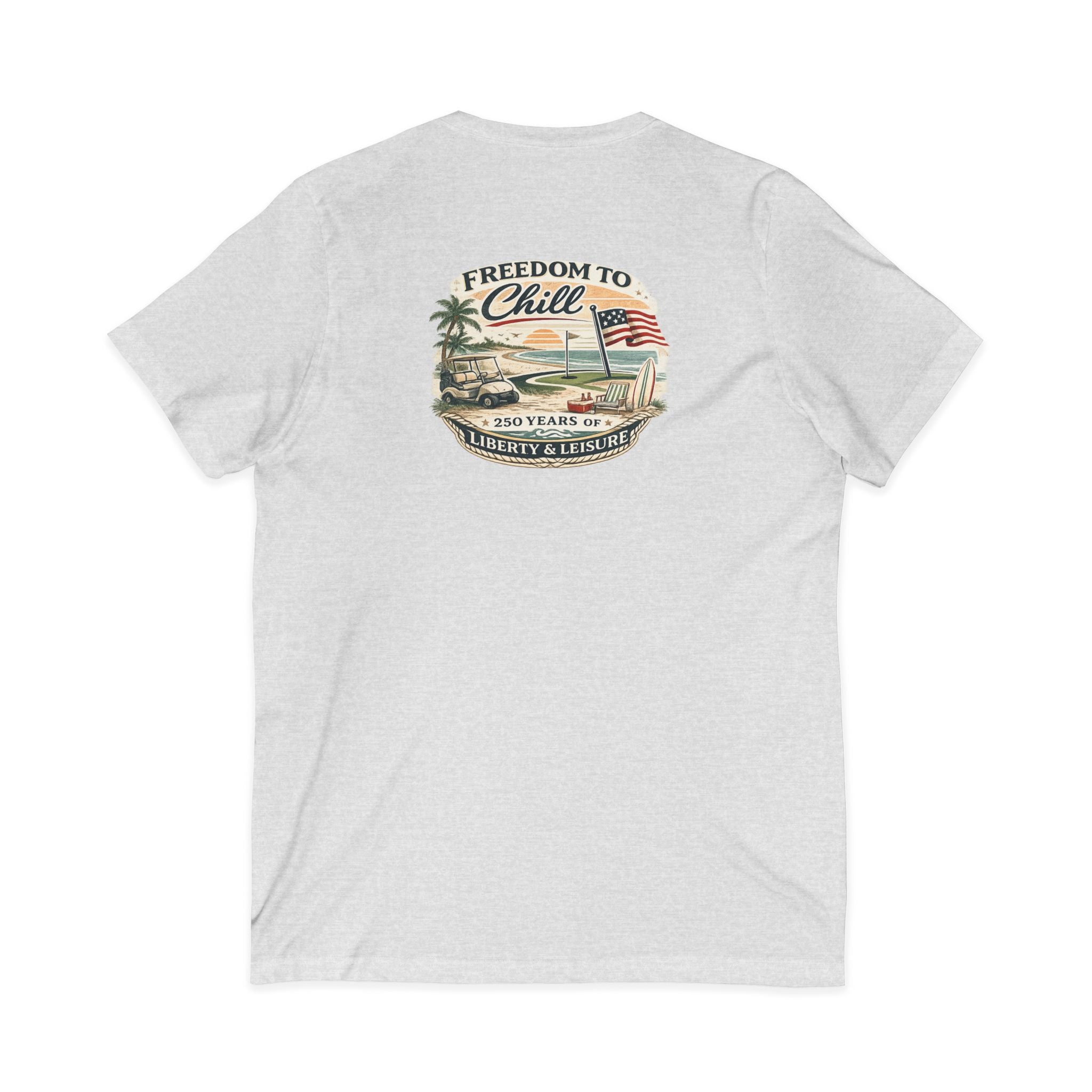 Freedom to Chill V-Neck Tee — Patriotic Beach Vintage Graphic