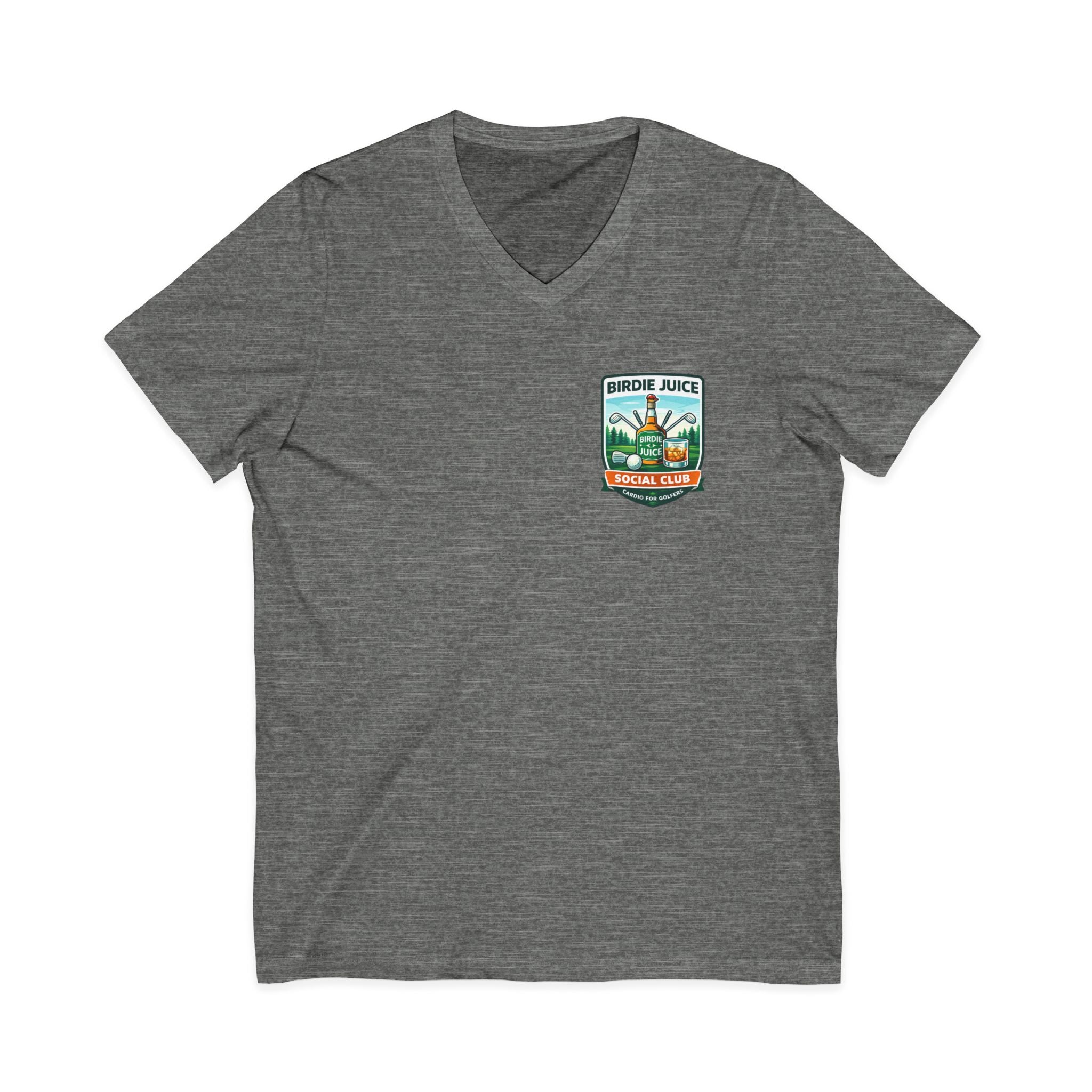 Birdie Juice Social Club Golf T‑Shirt — Vintage Golf Juice Logo V‑Neck