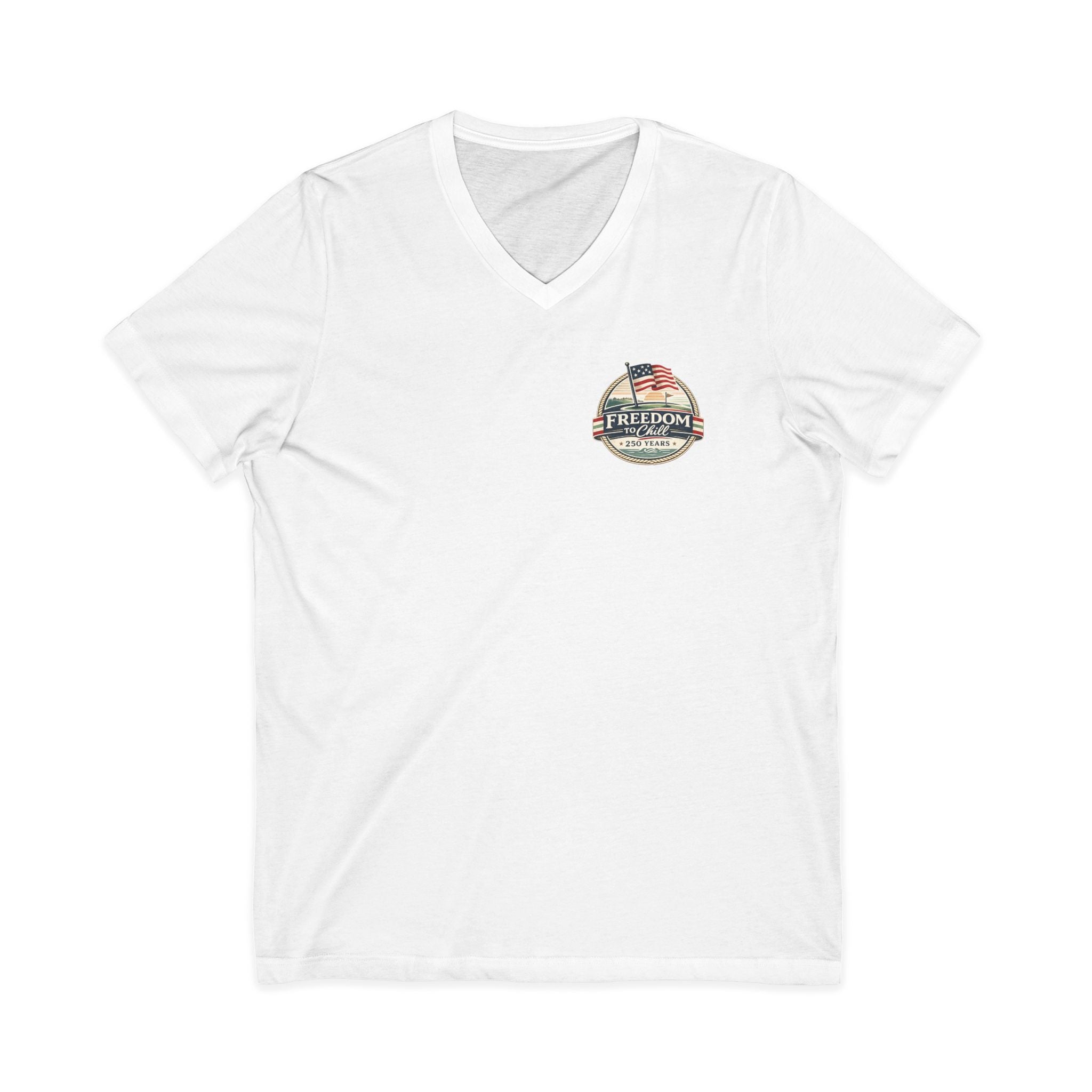 Freedom to Chill V-Neck Tee — Patriotic Beach Vintage Graphic