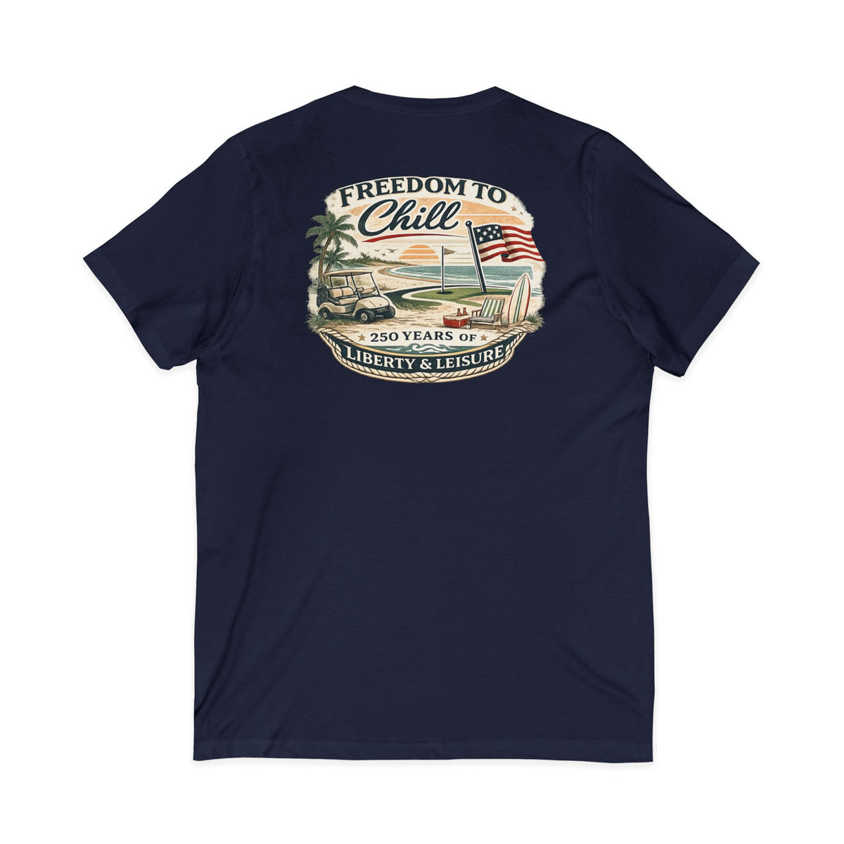 Freedom to Chill V-Neck Tee — Patriotic Beach Vintage Graphic