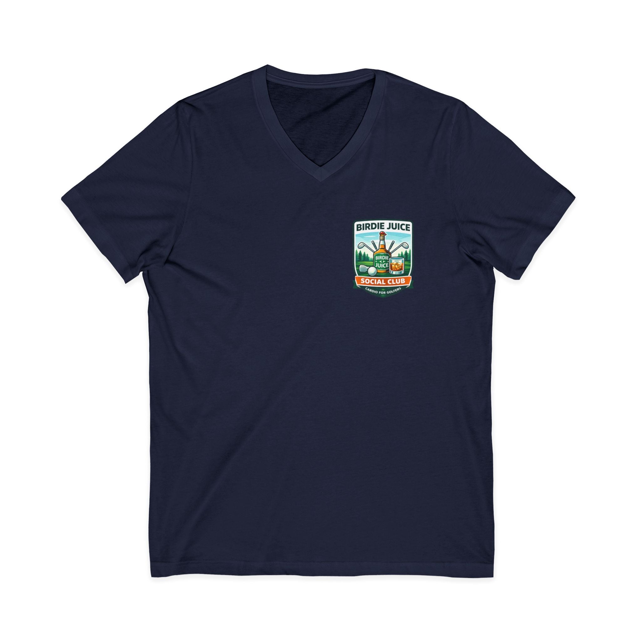 Birdie Juice Social Club Golf T‑Shirt — Vintage Golf Juice Logo V‑Neck
