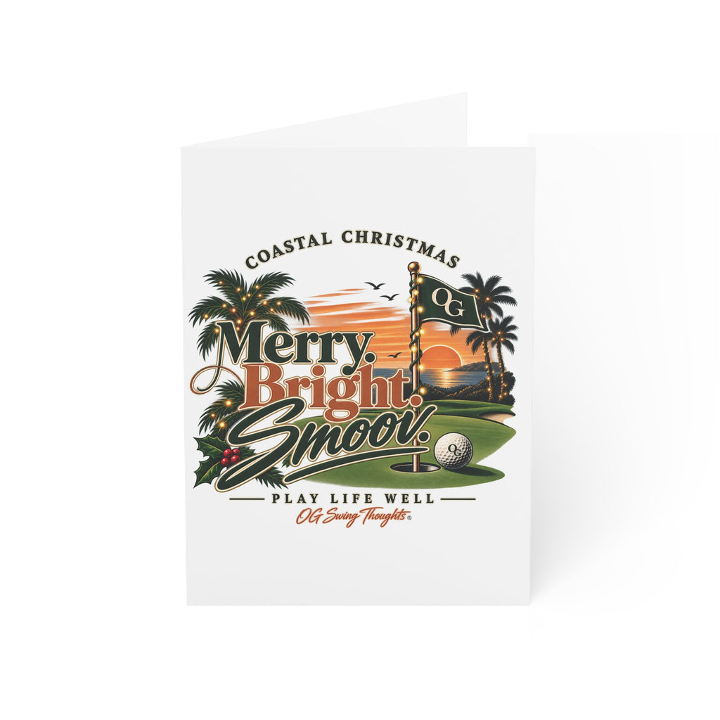 Coastal Christmas Golf Greeting Cards – "Merry Bright & Smoov" Holiday Note Cards (Pack Options)