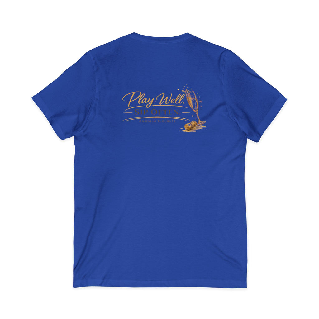 Bogeys & Bubbles V-Neck Tee — “Play Well, Sip Often”