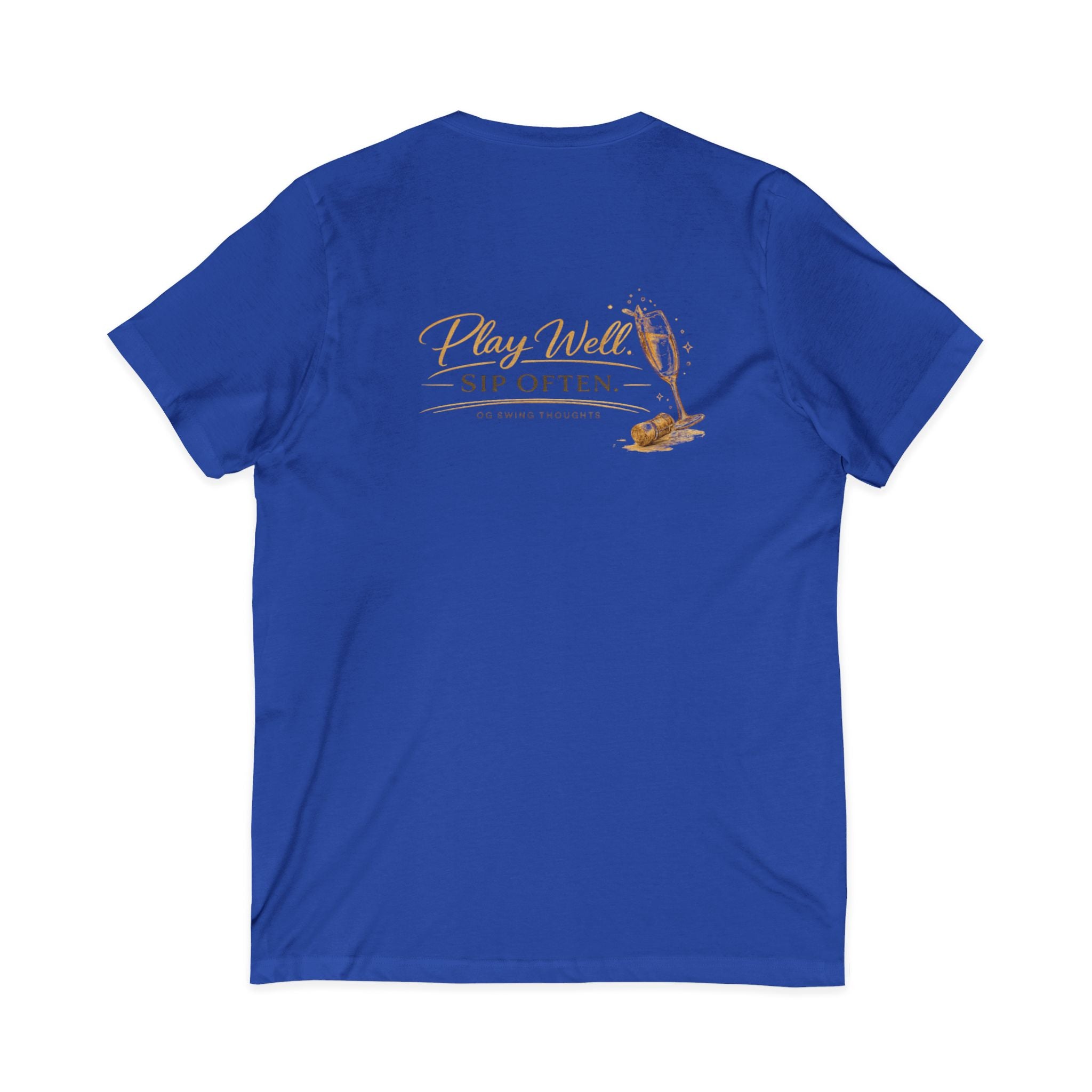 Bogeys & Bubbles V-Neck Tee — “Play Well, Sip Often”