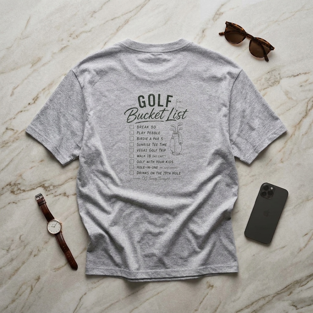 Golf Bucket List Tee — Casual Oversized Golf T‑Shirt