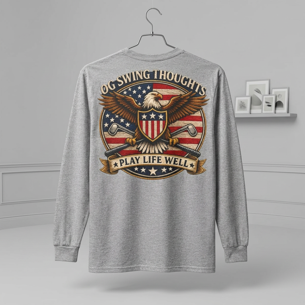 "Play Life Well" with Patriotic Eagle Vintage American Long Sleeve Crew