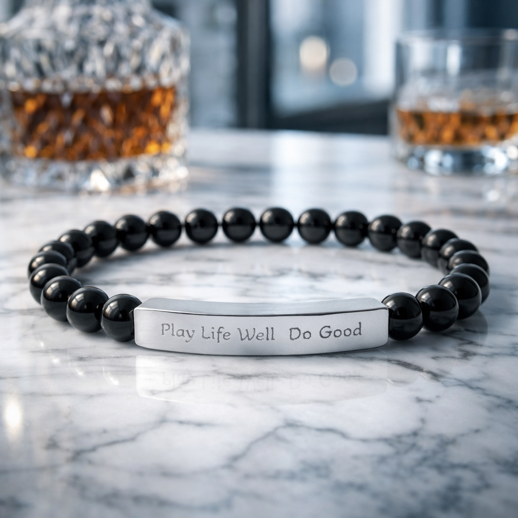 Play Life Well Do Good Natural Stone Stretch Bracelet — Polished Bar Bead Bracelet