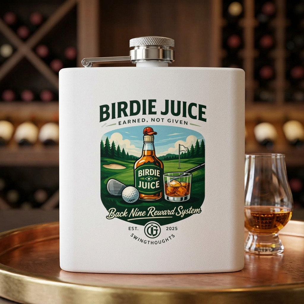 Golf Flask — “Birdie Juice” 6oz Stainless Steel Hip Flask (Golf Gift)