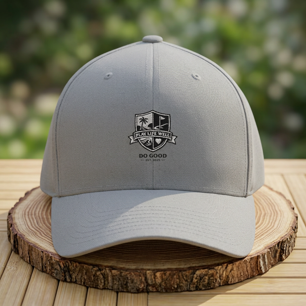 Embroidered Crest Cap — "Play Life Well Do Good" Logo with 'SMOOV' Back Stitching