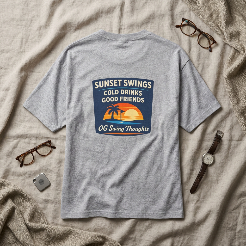Sunset Swings Tee — 'Sunset Swings: Cold Drinks, Good Friends' Casual Boxy T-Shirt